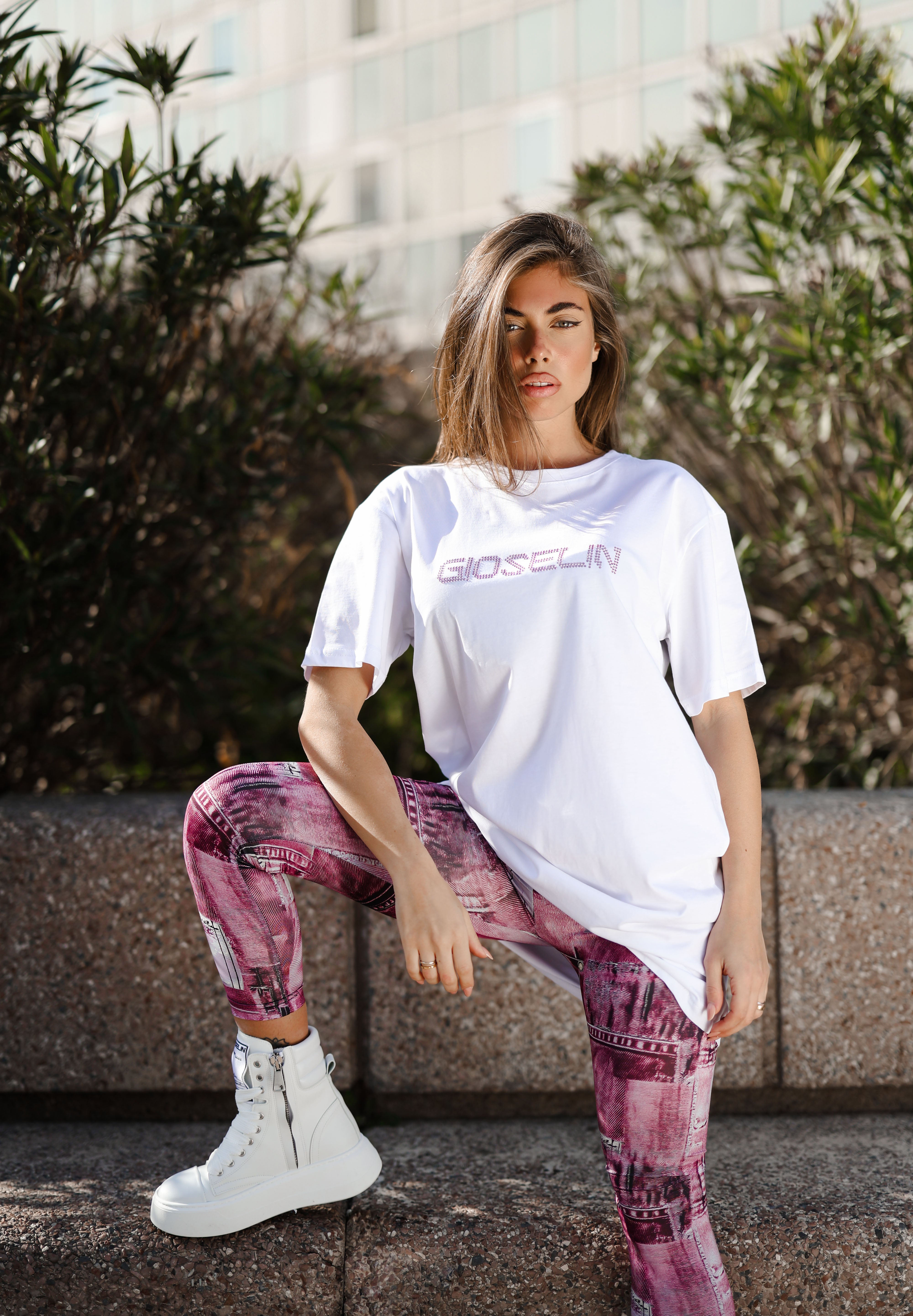 Completo Shirt Diamond e Leggings Denim Rosa